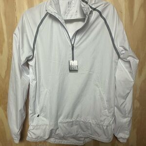 Kate Lord Women's White Athletic Wind Pullover with Gray accents snd quarter zip